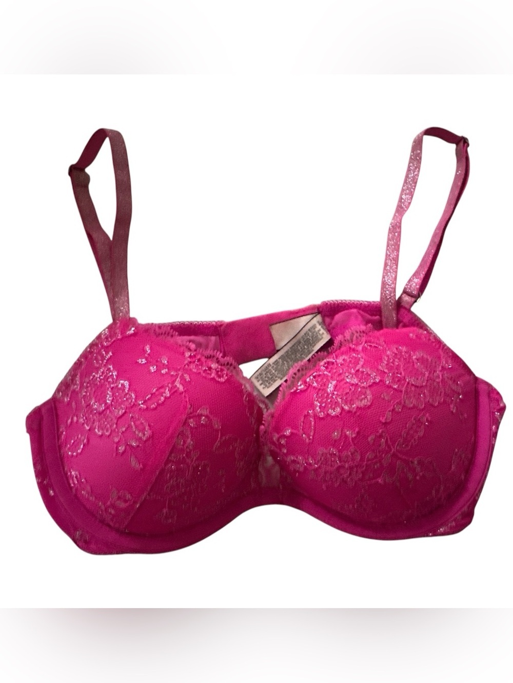 Victoria's Secret Dream Angels Lined Lace Demi Underwire Bra Hot Pink 34B